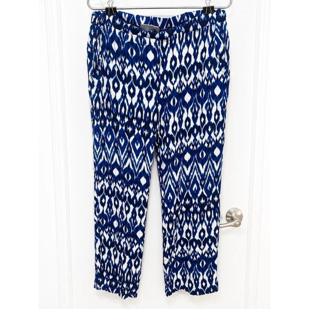 Kim Rogers Petite Women’s Blue & White Print Pants PL 100% Rayon